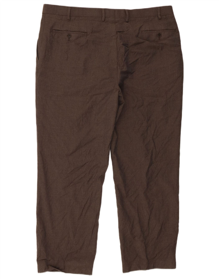 Marks & Spencer Pantalón de traje con pinzas para hombre W40 L31 Marrón Lana virgen