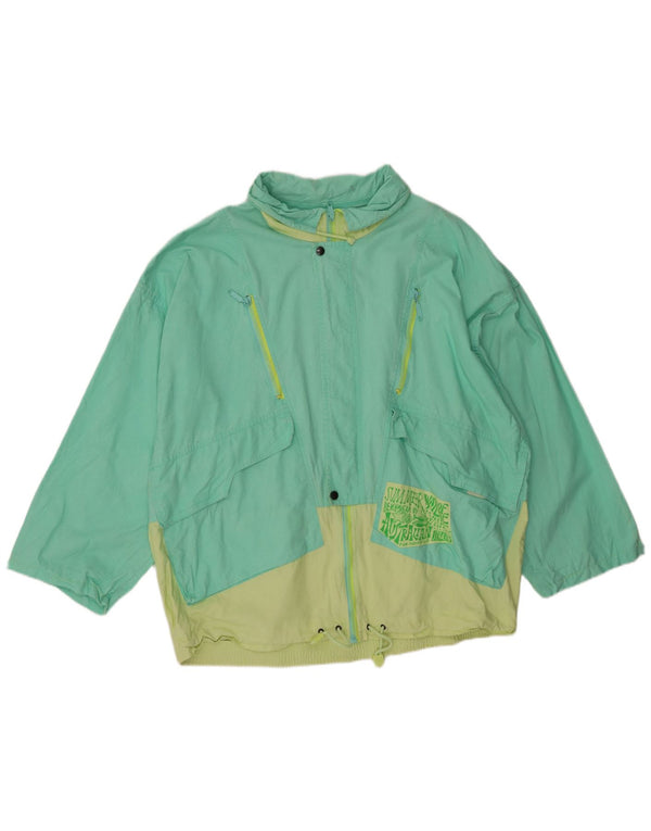 Vintage mujer chaqueta cortavientos de gran tamaño Reino Unido 20 2XL bloque de color verde