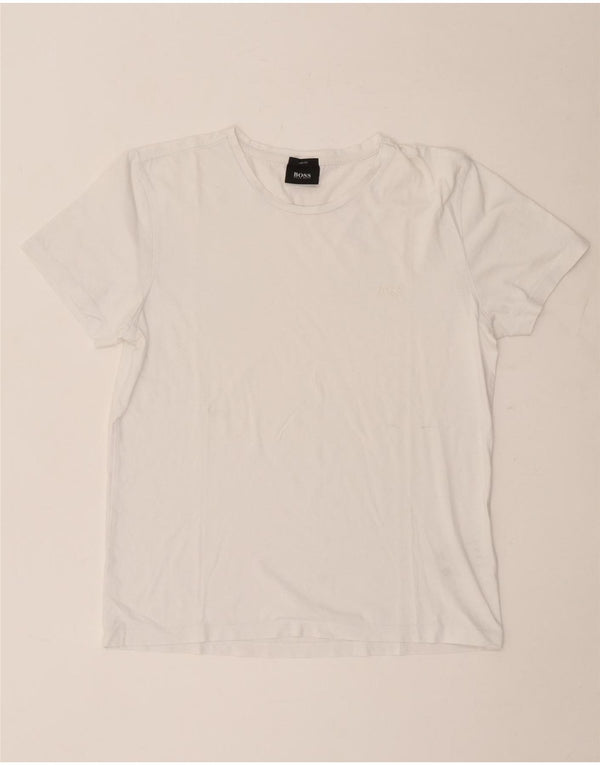 Hugo Boss Hombre Camiseta Slim Fit Top Medio Algodón Blanco