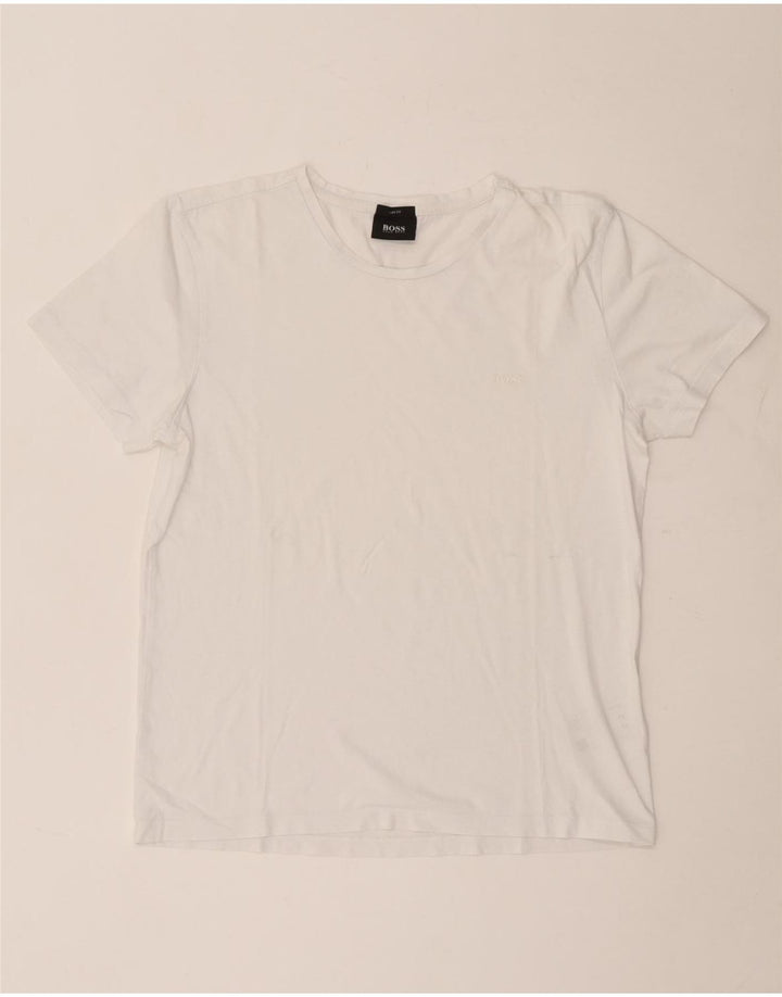 Hugo Boss Hombre Camiseta Slim Fit Top Medio Algodón Blanco