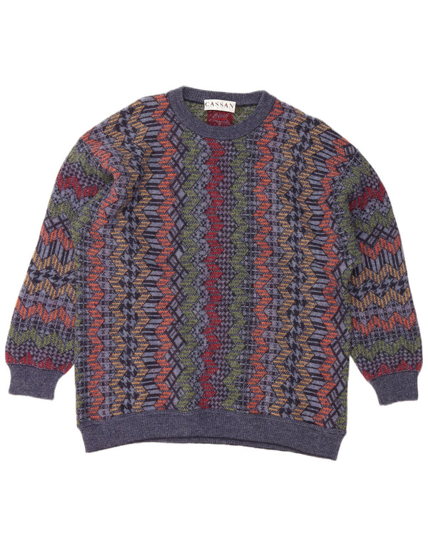 CASSAN Jersey con cuello barco para hombre IT 52 Large Lana azul marino Chevron