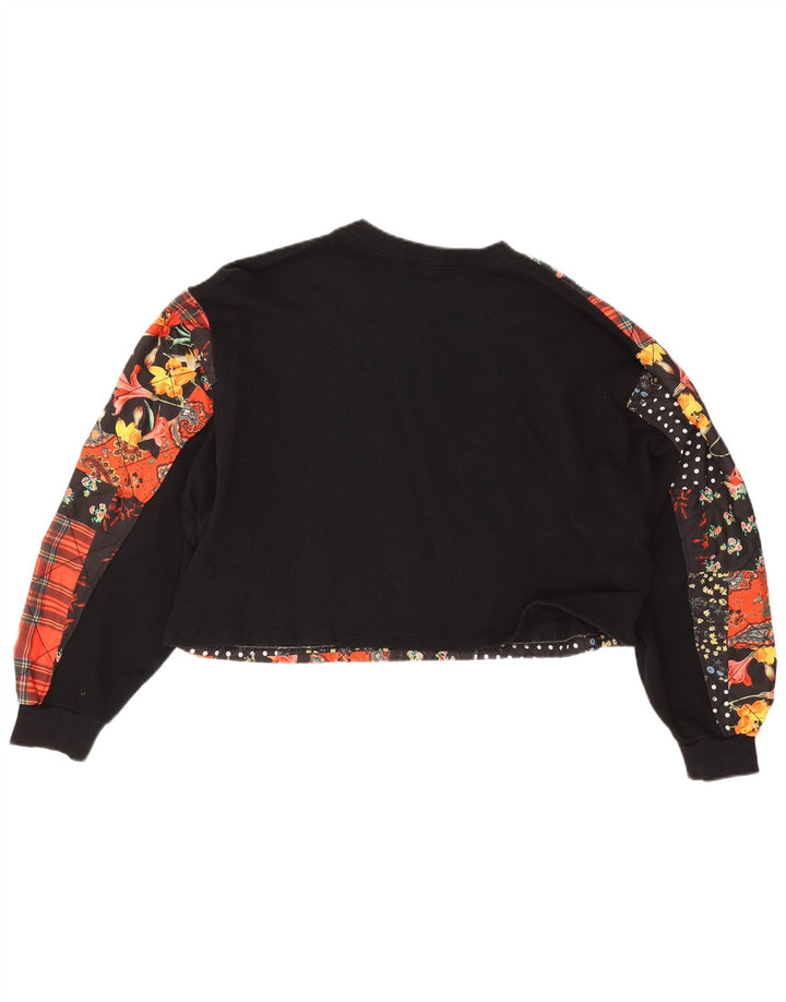 Zara Mujer Sudadera Corta De Gran Tamaño Jersey UK 44 Medium Black Patchwork