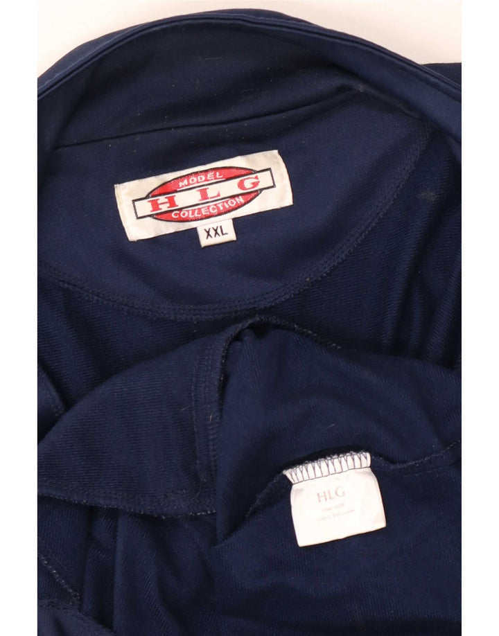Vintage hombres chándal top chaqueta 2XL azul marino colorblock poliéster