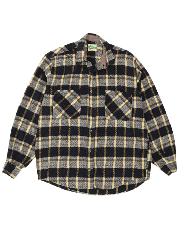 Camisa de franela vintage para hombre con cuadros negros grandes