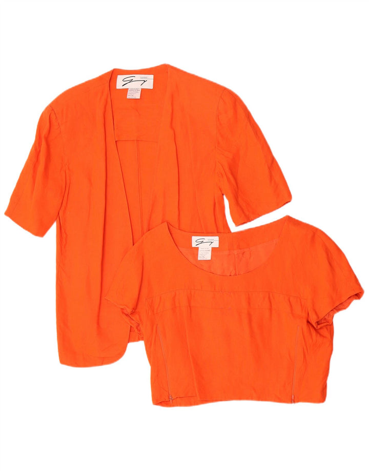 Genny - Juego de 2 piezas para mujer, talla 10, lino naranja grande