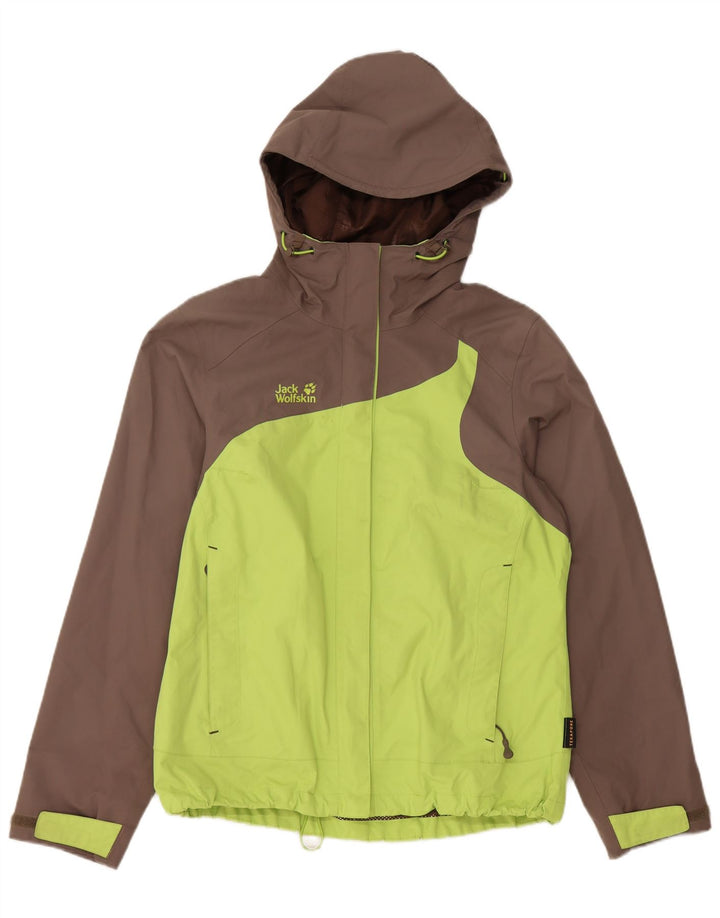 JACK WOLFSKIN Chaqueta impermeable con capucha para mujer UK 40/40 Verde medio Colorblock