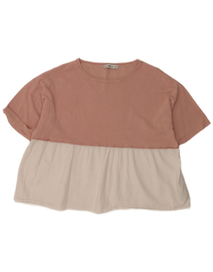 Zara Mujer Blusa Extragrande UK 44 Viscosa Color Block Rosa Medio