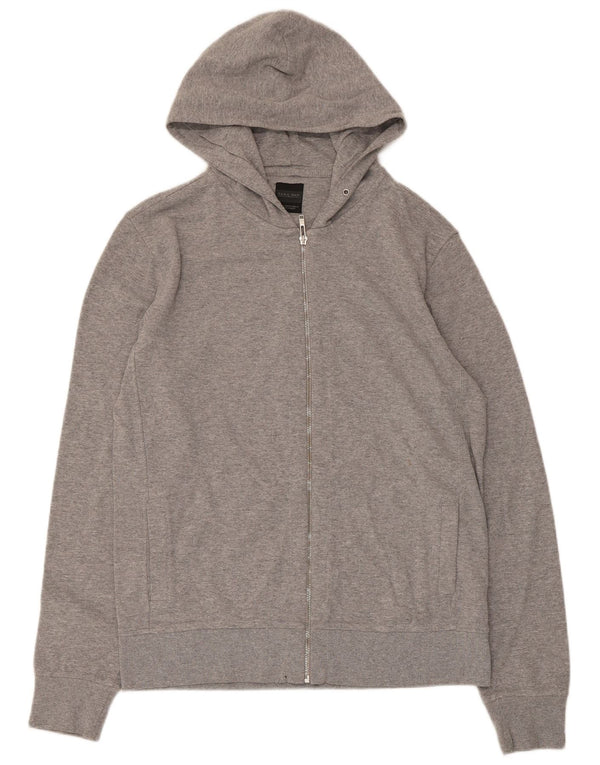 Zara Hombre Sudadera Con Capucha Y Cremallera XL Algodón Moteado Gris