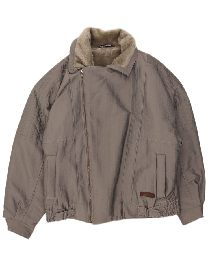 Vintage hombres Sherpa Bomber chaqueta Reino Unido 40 gris grande