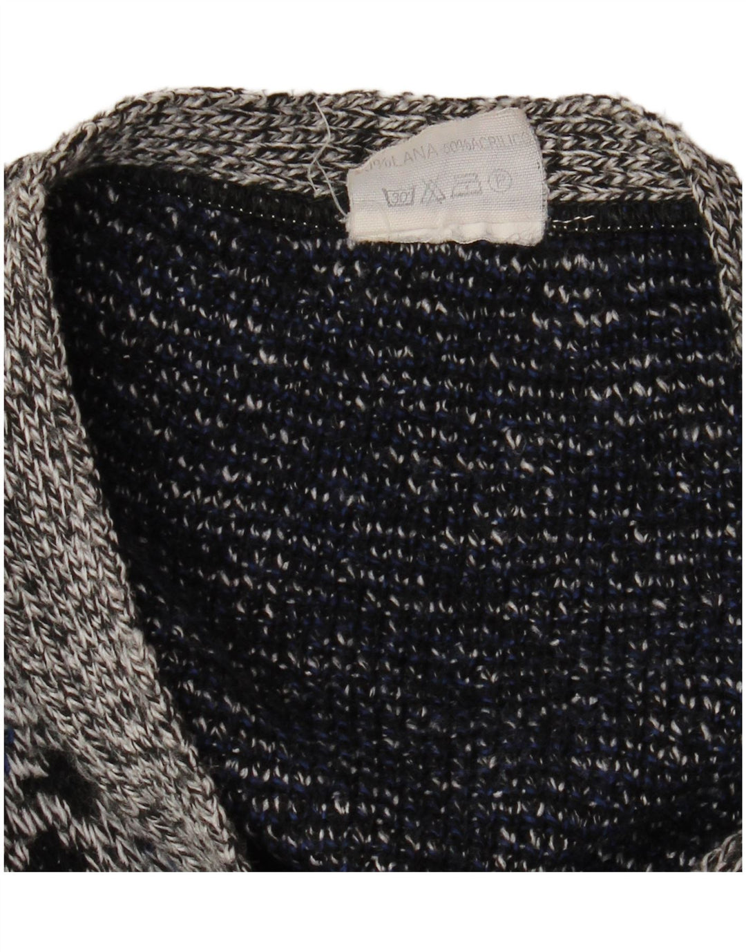 VINTAGE Hombres Cardigan Suéter XL Gris Lana Geométrica