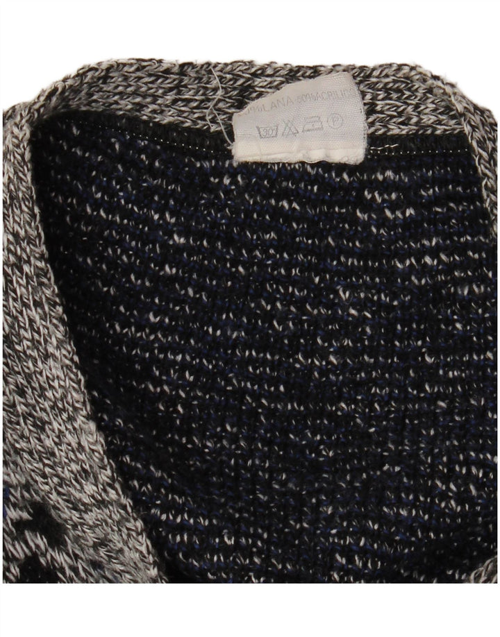 VINTAGE Hombres Cardigan Suéter XL Gris Lana Geométrica