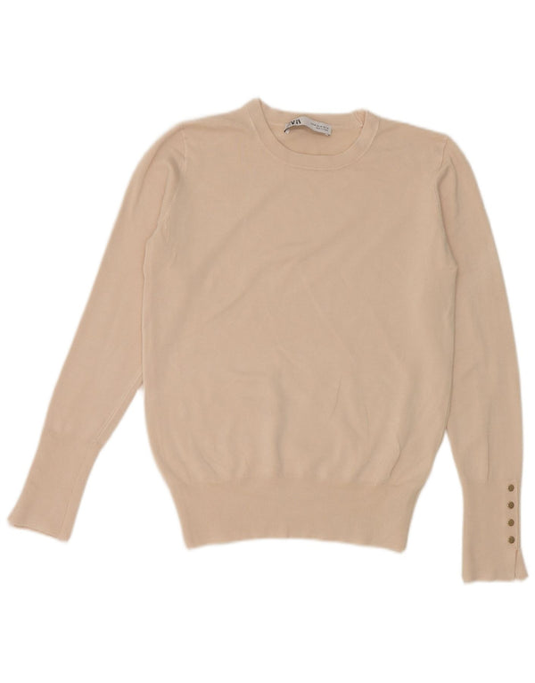 Zara Mens Crop Boat Neck Jumper Sweater UK 42 Medium Beige Viscosa