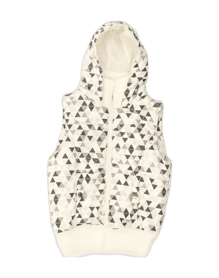 FISHBONE Womens Hooded Gilet UK 6 XS White Geometric Polyester | Vintage Fishbone | Thrift | Second-Hand Fishbone | Used Clothing | Messina Hembry 