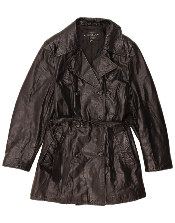 Vintage mujer abrigo de cuero de doble pecho IT 44 Medio Negro