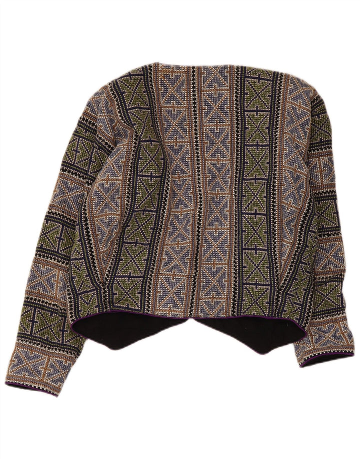 Vintage mujer crop blazer chaqueta Reino Unido 14 medio multicolor geométrico