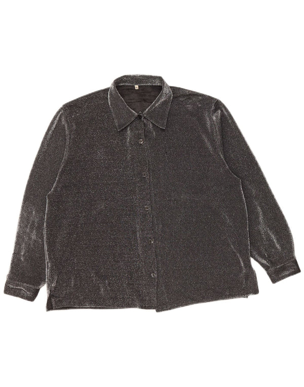 VINTAGE Blusa camisa de gran tamaño para mujer Reino Unido 16 Poliéster moteado negro grande