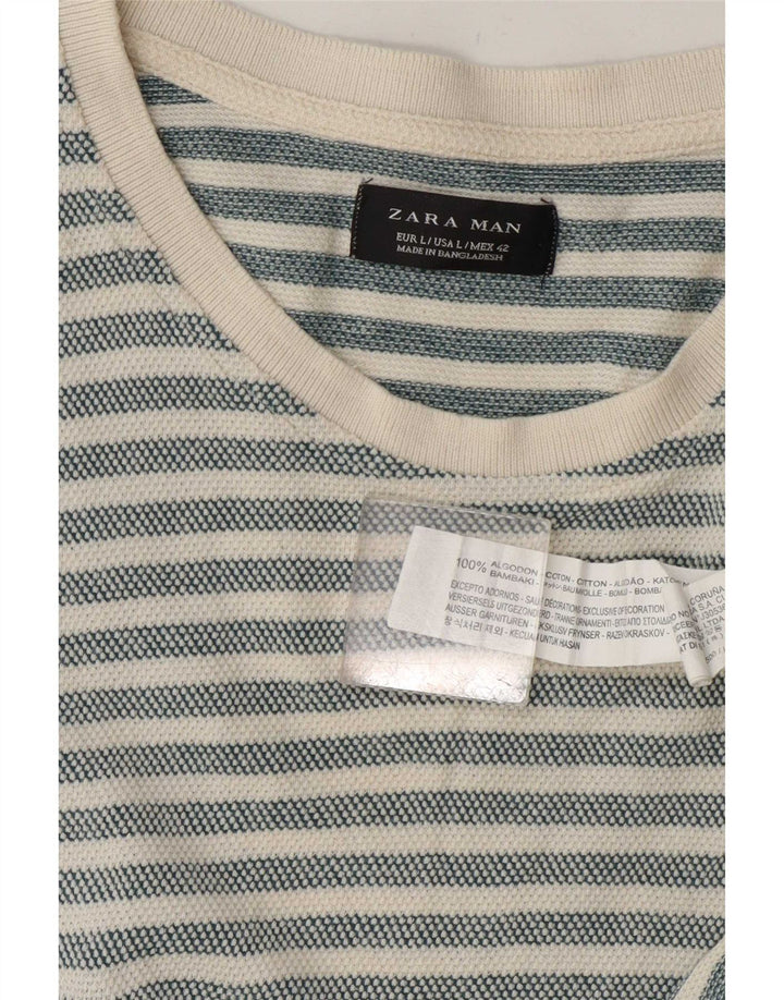 Zara Hombre Camiseta Top Grande Algodón Rayas Gris