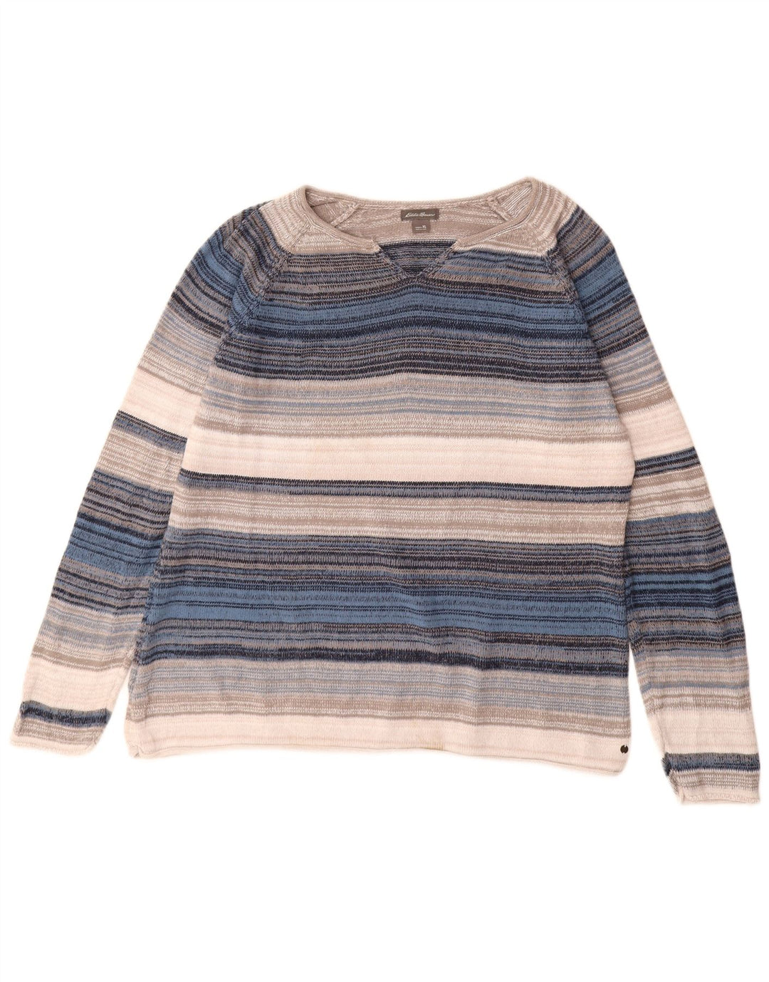 EDDIE BAUER Jersey con cuello en V para mujer UK 40 XL Rayas multicolores