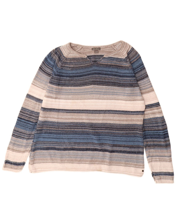 EDDIE BAUER Jersey con cuello en V para mujer UK 40 XL Rayas multicolores