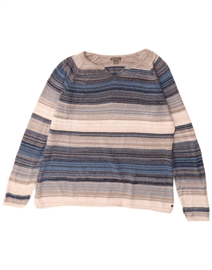 EDDIE BAUER Jersey con cuello en V para mujer UK 40 XL Rayas multicolores