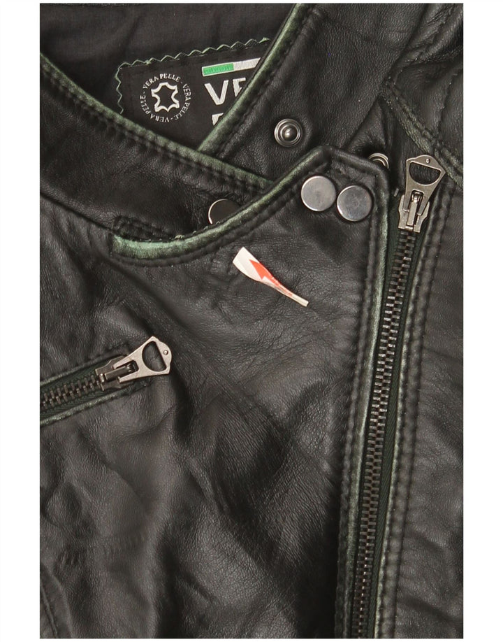 Vintage mujer cuero biker chaqueta IT 44 cuero negro medio
