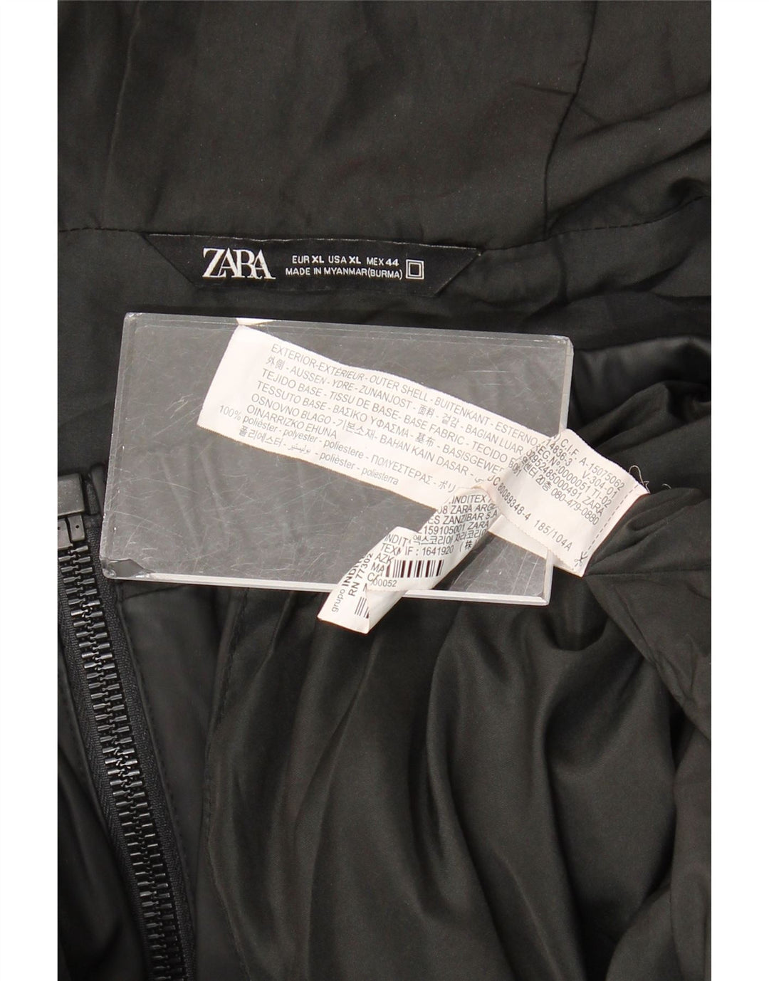Zara Hombre Chubasquero Con Capucha UK 42 XL Poliéster Negro