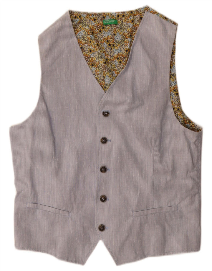 Chaleco Benetton Hombre Talla 50 Grande Algodón A Rayas Azul