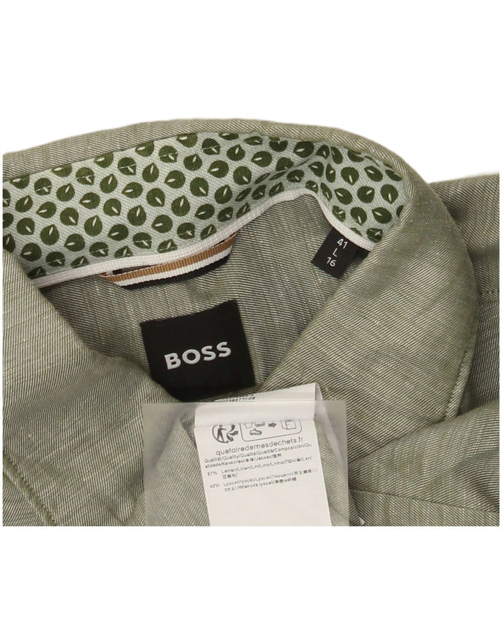 Camisa Hugo Boss Hombre Talla 41 Lino Verde Grande