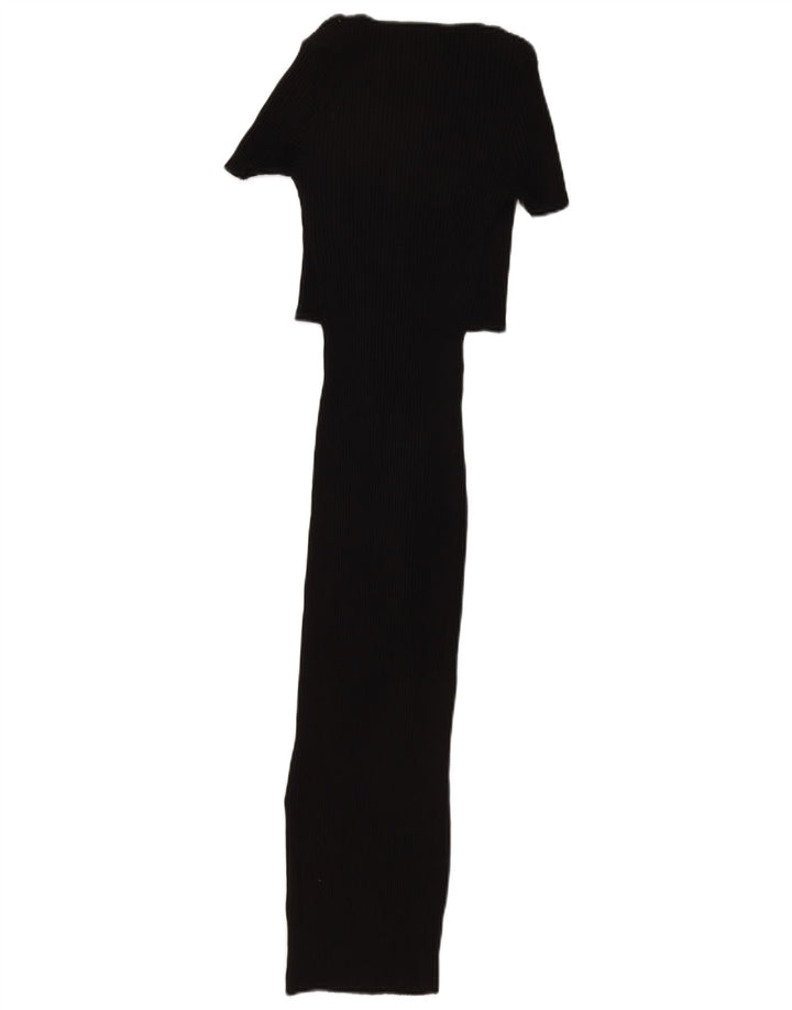 Zara Mujer Maxi Vestido UK 42 Mediano Algodón Negro