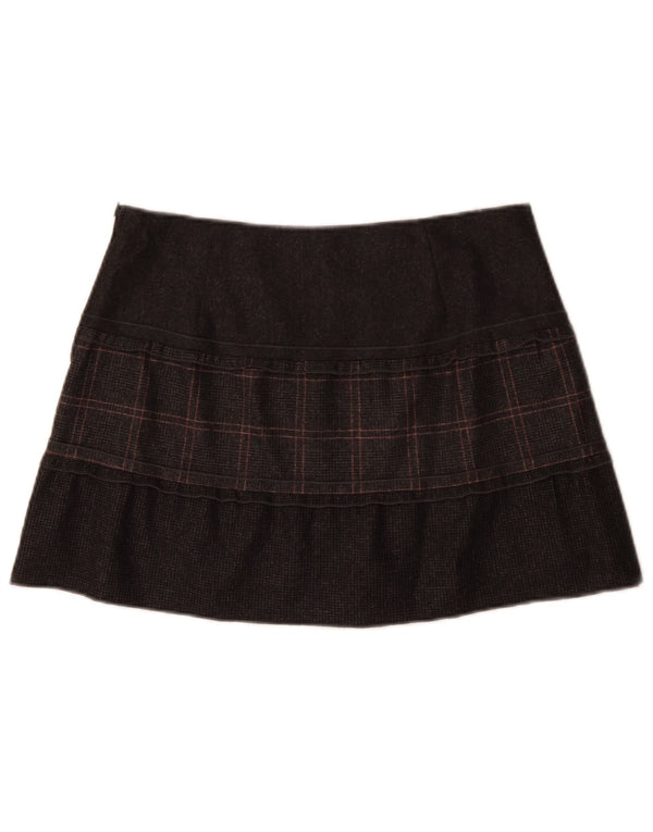 Minifalda Mujer Benetton IT 44 Medium W30 Lana Virgen A Cuadros Gris