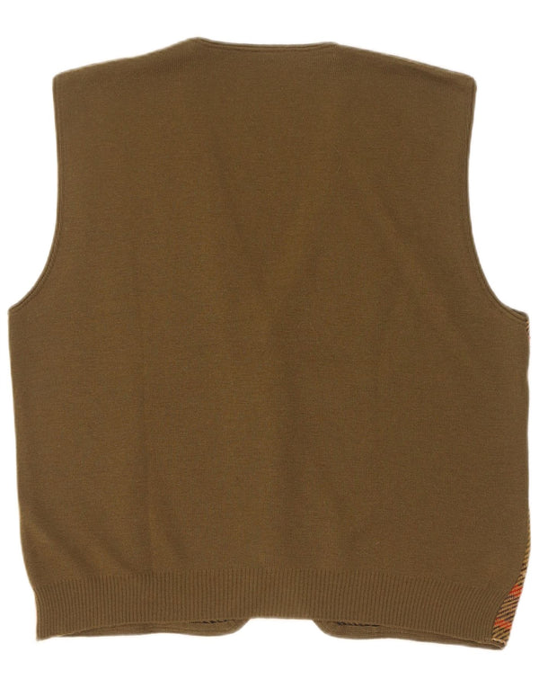 Vintage hombres sin mangas cardigan suéter IT 54 XL caqui comprobar lana