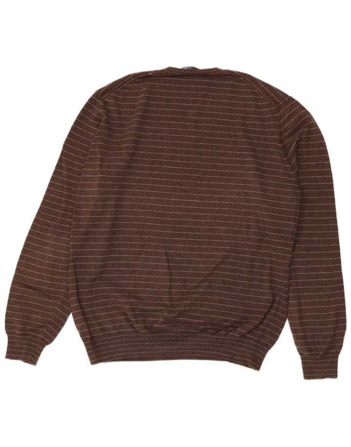 Massimo Dutti Jersey Hombre Cuello Pico XL Marrón Rayas