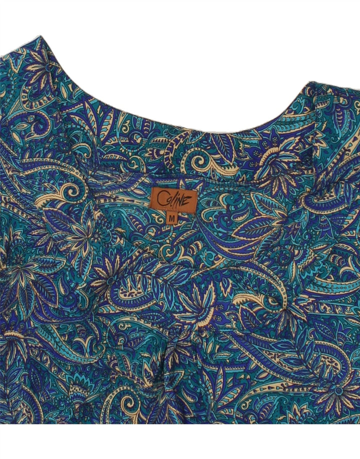VINTAGE Womens Tunic Top UK 14 Medium Blue Paisley Polyester Vintage Vintage and Second-Hand Vintage from Messina Hembry 