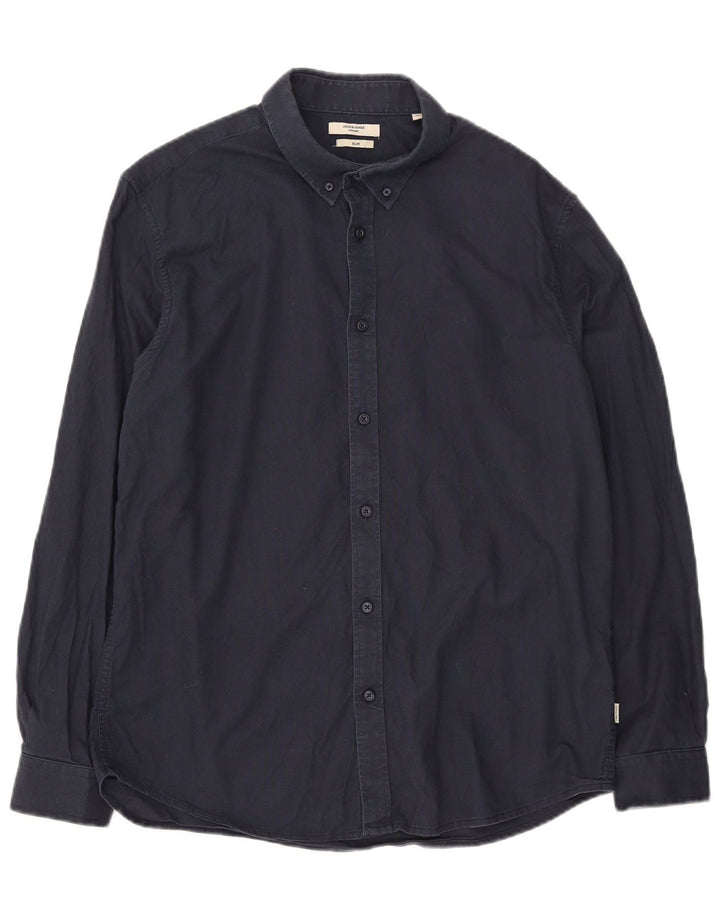 Jack & Jones Hombre Slim Shirt XL Azul Marino Algodón