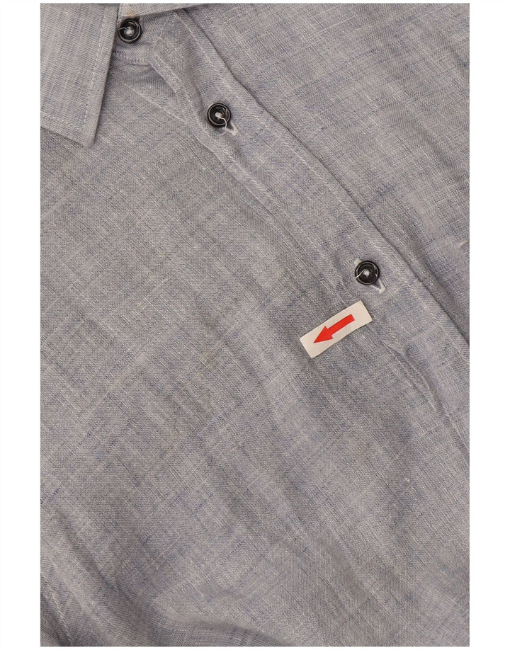 Camisa Trussardi Hombre Talla 39 Lino jaspeado azul medio