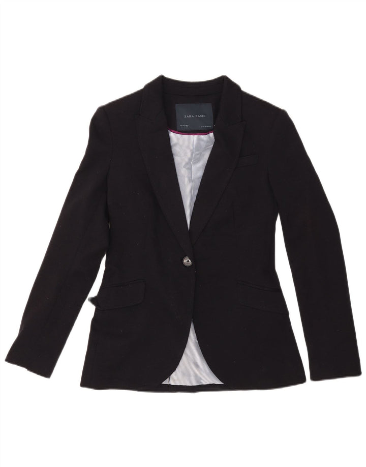 Zara Mujer Chaqueta Blazer De 1 Botón UK 10 Small Poliéster Negro