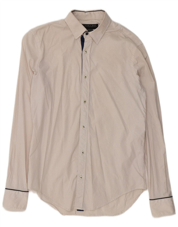 Zara Hombre Camisa Slim Fit Algodón Lunares Blanco Mediano