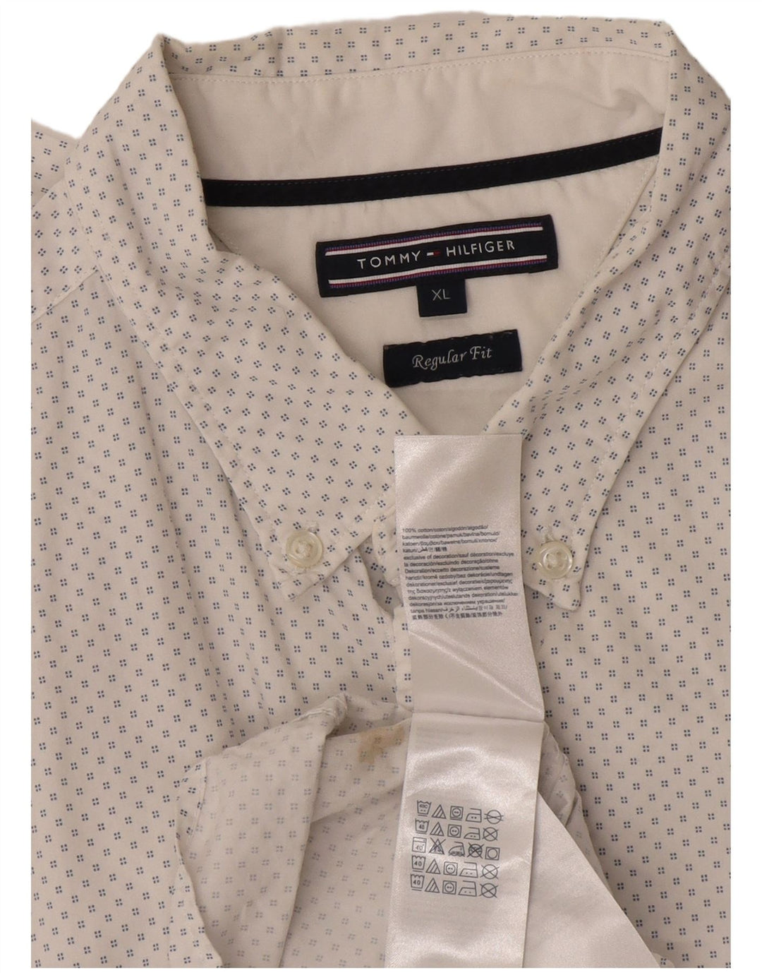 Camisa Tommy Hilfiger Hombre Regular Fit XL Algodón Manchado Blanco