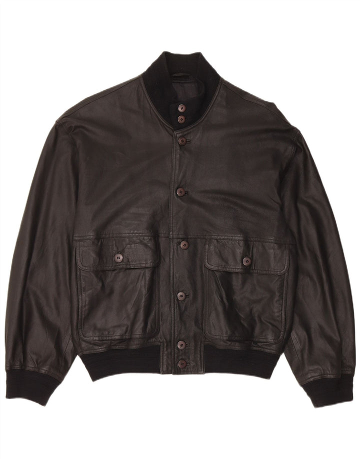 Chaqueta de cuero vintage para hombre IT 50 Medio Negro