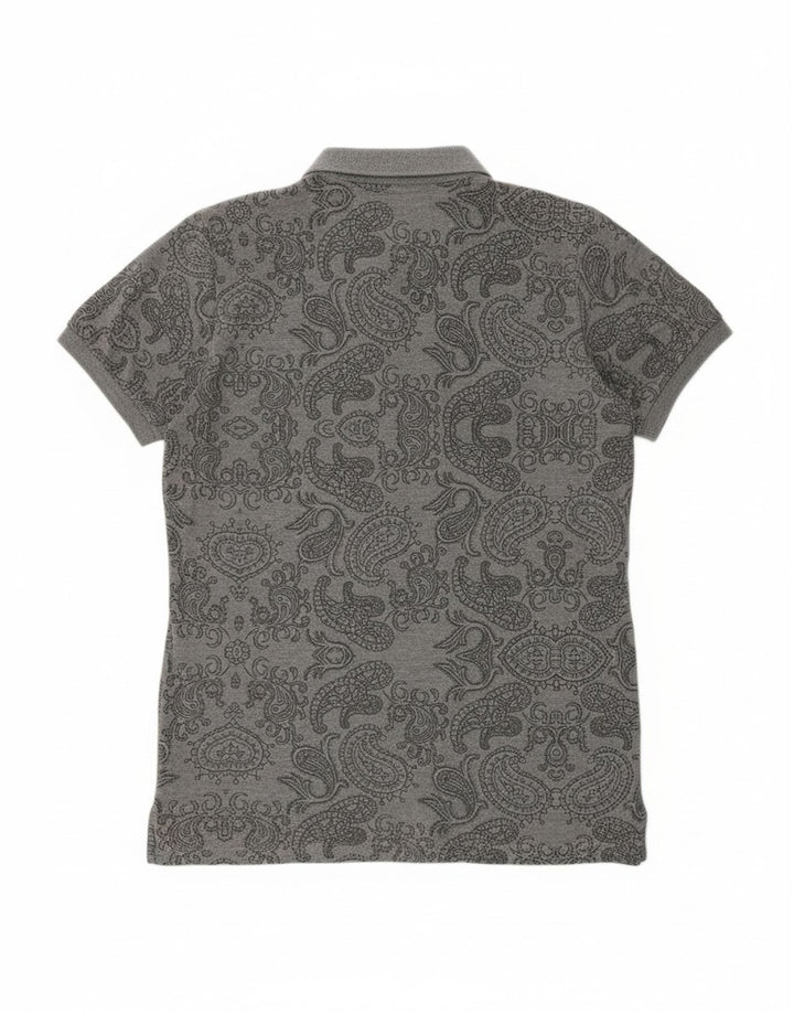 GURU Mens Polo Shirt Medium Grey Paisley Cotton