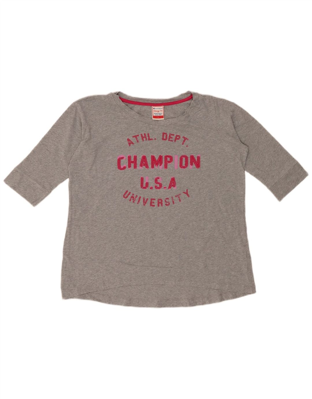 CHAMPION Top gráfico Heritage Fit para mujer, manga 3/4, UK 46, grande, gris