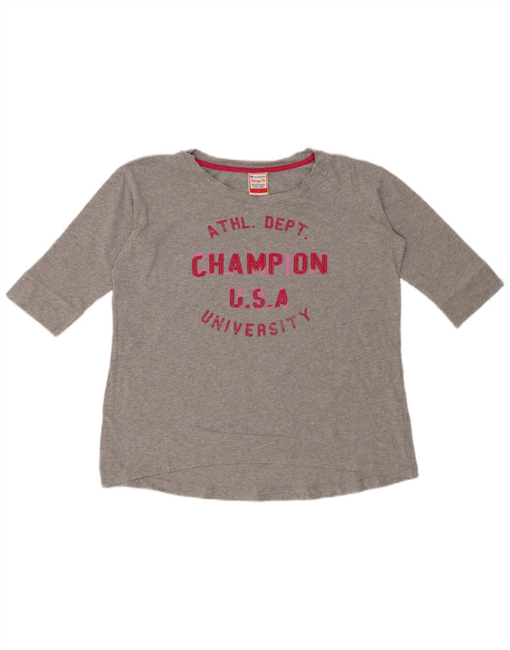 CHAMPION Top gráfico Heritage Fit para mujer, manga 3/4, UK 46, grande, gris