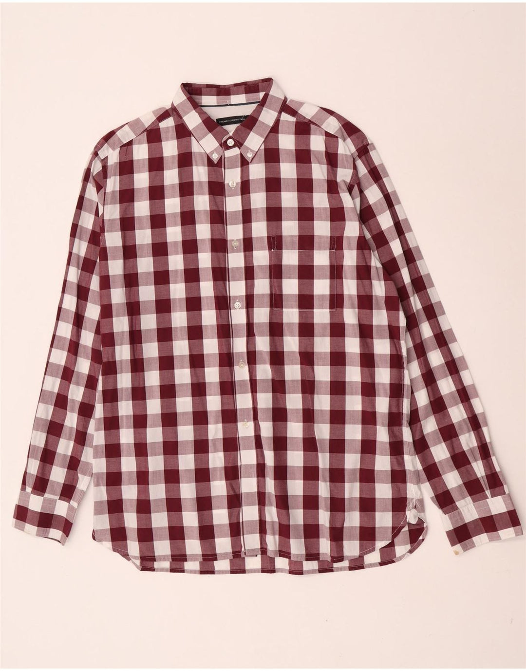 Camisa para hombre French Connection XL de algodón a cuadros color burdeos