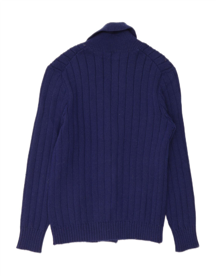 Vintage hombres Cardigan suéter pequeño azul marino