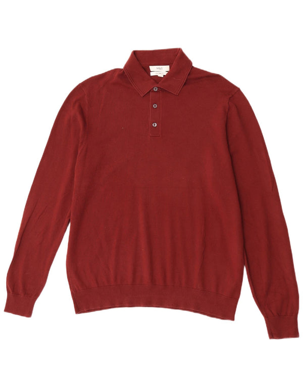 Marks & Spencer Jersey con cuello tipo polo para hombre, talla grande, algodón burdeos