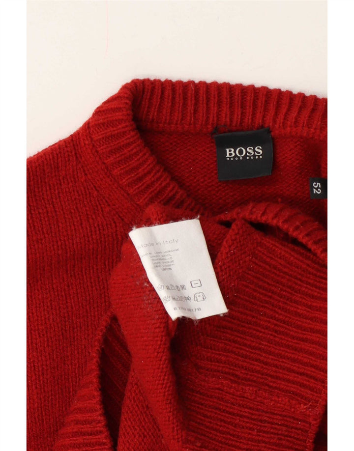 Hugo Boss Jersey de cuello redondo para hombre EU 52 Large Lana roja