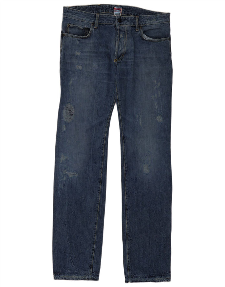 Zu Elements Vaqueros rectos desgastados para mujer W32 L35 Algodón azul
