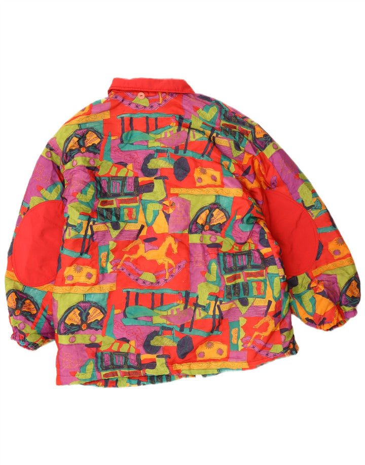 Vintage mujer patrón abstracto chaqueta cortavientos Reino Unido 20 2XL rojo