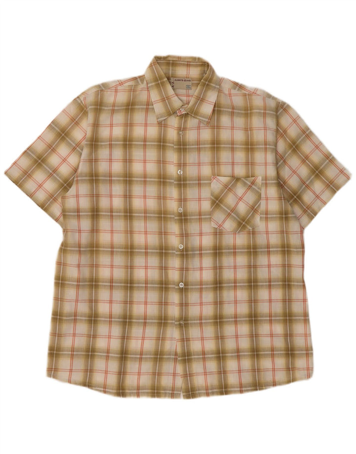 Camisa vintage de manga corta para hombre 2XL Beige Check