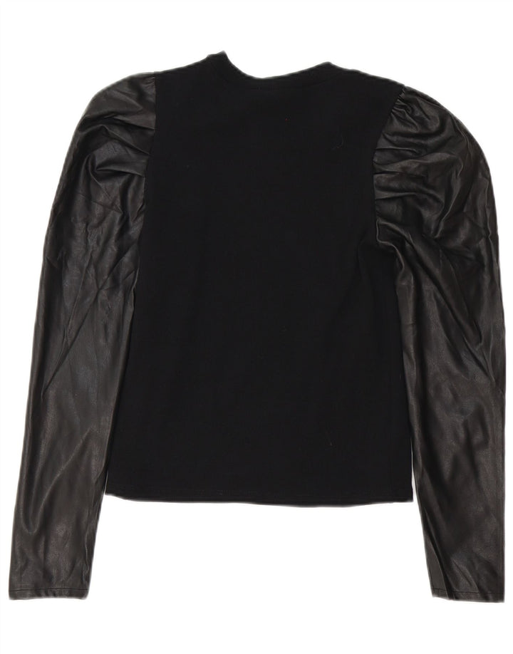 Zara Mujer Blusa Manga Larga Top UK 42 Medio Negro Poliéster